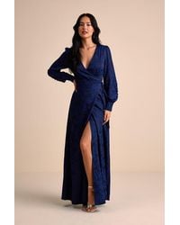Lulus - Maryn Satin Jacquard Wrap Maxi Dress - Lyst