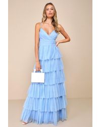 Lulus - Rule The Runway Light Tulle Surplice Tiered Maxi Dress - Lyst