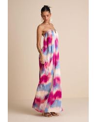 Lulus - Celandine Multi Abstract Pleated Strapless Swing Maxi Dress - Lyst
