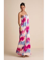 Lulus - Celandine Multi Abstract Pleated Strapless Swing Maxi Dress - Lyst