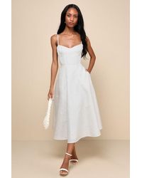 Lulus - Meet For Tea Jacquard Bustier Midi Dress With Pockets - Lyst