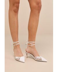 Lulus - Ansel Snake-Embossed Lace-Up Pumps - Lyst