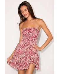 Lulus - Suvi Floral Strapless Tiered Asymmetrical Mini Dress - Lyst
