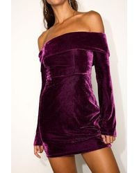 Lulus - Alluring Glam Plum Velvet Off-The-Shoulder Mini Dress - Lyst