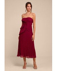 Lulus - Brylee Pleated Ruffled Midi Dress - Lyst