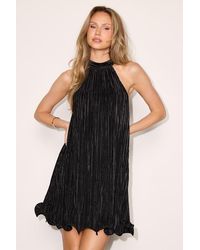 Lulus - Vaivah Satin Plisse Mock Neck Swing Mini Dress - Lyst