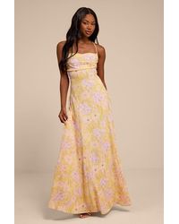 Lulus - Chelly Multi Floral Lace-Up Maxi Dress - Lyst