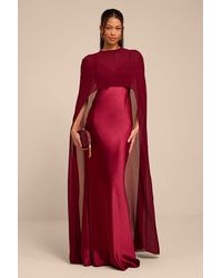 Lulus - Cavana Satin Cape Maxi Dress - Lyst