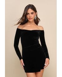 Lulus - Midnight Aura Velvet Off-The-Shoulder Mini Bodycon Dress - Lyst