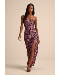 Lulus - Dâ€Amore Plum Floral Jacquard Strapless Tulip Maxi Dress - Lyst
