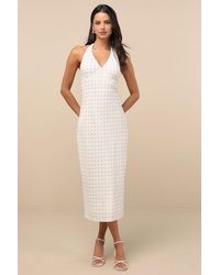 Lulus - Meara Ivory And Polka Dot Halter Midi Dress - Lyst