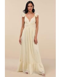 Lulus - Soiree Celebration Ruffled Lace-Up Maxi Dress - Lyst