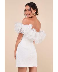Lulus - Angelic Trend Embroidered Ruffled One-Shoulder Mini Dress - Lyst