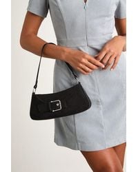 Lulus - Basira Vegan Suede Buckle Shoulder Bag - Lyst