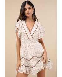 Lulus - Adored Outing Floral Flutter Sleeve Surplice Mini Dress - Lyst