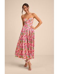 Lulus - Francena Multi Floral Bustier Midi Dress - Lyst