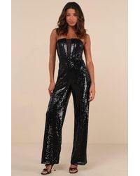 Lulus - Glamorous Spirit Sequin Strapless Bustier Jumpsuit - Lyst