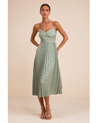 Lulus - Regal Romance Sage Floral Jacquard Pleated Satin Midi Dress - Lyst