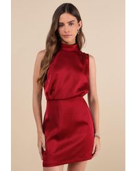 Lulus - Classic Elegance Satin Sleeveless Mock Neck Mini Dress - Lyst