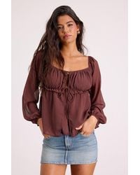 Lulus - Lemmie Chiffon Tie-Front Long Sleeve Top - Lyst