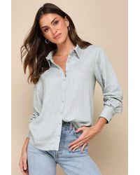 Lulus - Breezy Energy Linen Long Sleeve Button-Up Top - Lyst