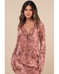 Glamorous - Ethereal Aesthetic Abstract Tie-Front Long Sleeve Top - Lyst
