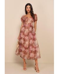 Lulus - Lovely Statement Floral Organza Tie-Back Midi Dress - Lyst