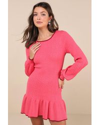 Lulus - Coziest Poise Cable Knit Long Sleeve Sweater Mini Dress - Lyst