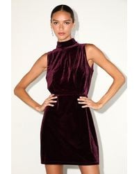 Lulus - Gorgeous Darling Plum Velvet Sleeveless Mock Neck Mini Dress - Lyst