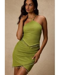 Lulus - Prima Lime Knit Beaded Lace-Up Mini Dress - Lyst