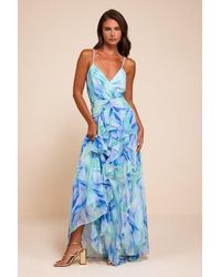 Lulus - Astraea Abstract Surplice Ruffled Maxi Dress - Lyst