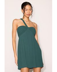 Lulus - Cayton Emerald Pleated One-Shoulder Mini Dress - Lyst