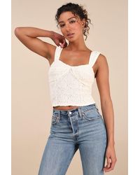 Lulus - Wilda Cream Jacquard Knit Sleeveless Top - Lyst