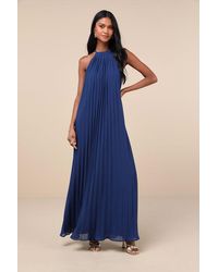 Lulus - Exceptionally Elegant Pleated Chiffon Maxi Dress - Lyst