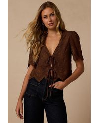 Lulus - Vintage Aesthetic Embroidered Tie-Front Fringe Hem Top - Lyst