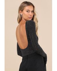 Lulus - Iconic Sparkle Lurex Backless Long Sleeve Bodysuit - Lyst