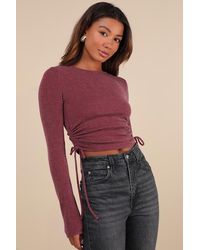 Lulus - Sweet Ease Textured Ribbed Ruched Long Sleeve Top - Lyst