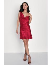 Lulus - Desirable Allure Wine Satin Jacquard Cowl Neck Mini Dress - Lyst