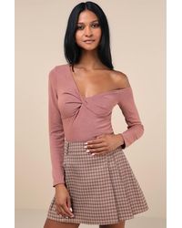 Lulus - Adorable Simplicity Rusty Rose One-Shoulder Sweater Top - Lyst
