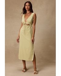 Lulus - Connie Light Chartreuse Lace Tie-Front Midi Dress - Lyst
