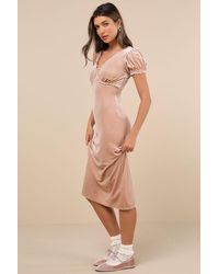 Lulus - Idyllic Poise Velvet Puff Sleeve Lace Midi Dress - Lyst