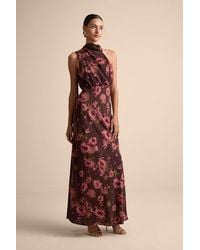 Lulus - Distinctive Charm Floral Satin Asymmetrical Maxi Dress - Lyst