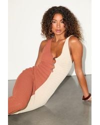Lulus - Oleta Rust And Light Color Block Textured Knit Midi Dress - Lyst