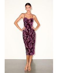 Lulus - Moody Allure Plum Floral Velvet Burnout Lace-Up Midi Dress - Lyst
