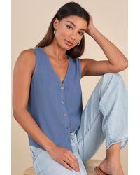 Lulus - Casually Sophisticated Linen Button-Front Top - Lyst