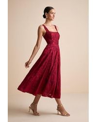 Lulus - Loira Burnout Jacquard Lace-Up Midi Dress - Lyst