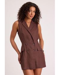 Steve Madden - Paris Linen Collared Romper - Lyst