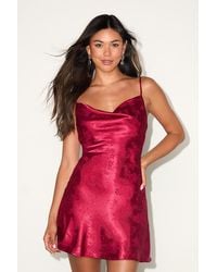 Lulus - Close To Your Heart Satin Jacquard Cowl Slip Dress - Lyst