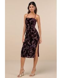 Lulus - Elegant Persuasion Dark Plum Burnout Velvet Lace-Up Midi Dress - Lyst