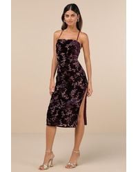 Lulus - Elegant Persuasion Dark Plum Burnout Velvet Lace-Up Midi Dress - Lyst